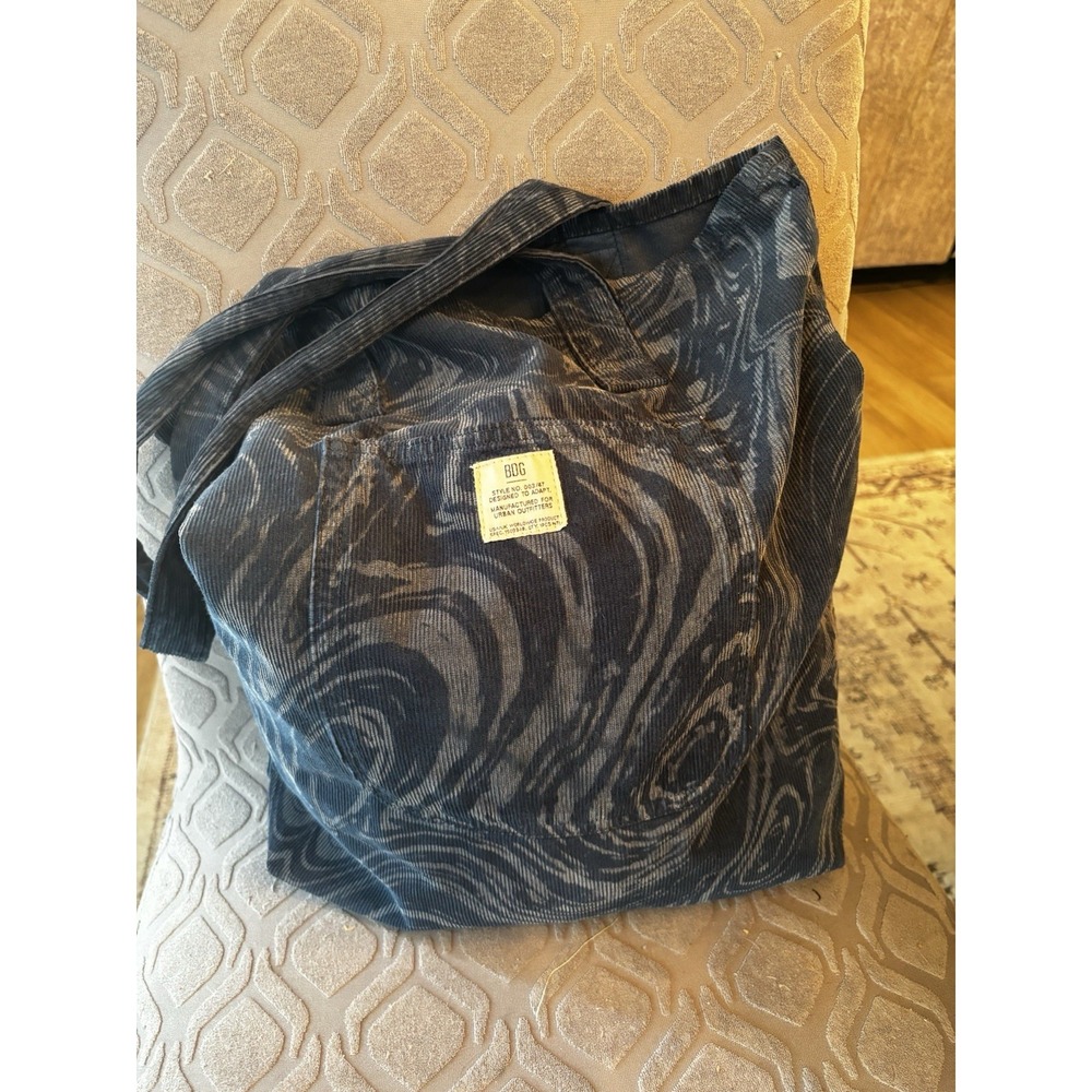 Urban Outfitters UO Marble Corduroy Tote Blue Carryall Shoulder Bag Boho Grunge